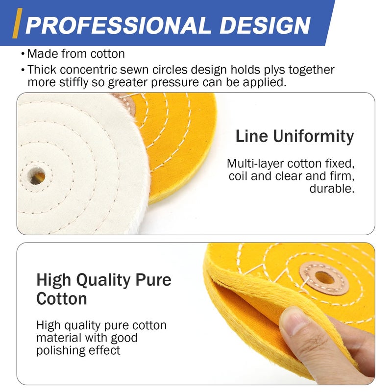 SCOTTCHEN 6inch Buffing Polishing Wheels 1/2" Arbor Hole,Fine (40Ply) / Medium (30Ply) for Bench Grinder,with Buffing Polishing Cutting Compound 3.4 Oz.Kit - Image 3