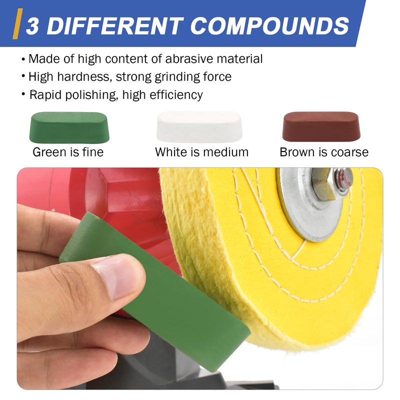 SCOTTCHEN 6inch Buffing Polishing Wheels 1/2" Arbor Hole,Fine (40Ply) / Medium (30Ply) for Bench Grinder,with Buffing Polishing Cutting Compound 3.4 Oz.Kit - Image 4
