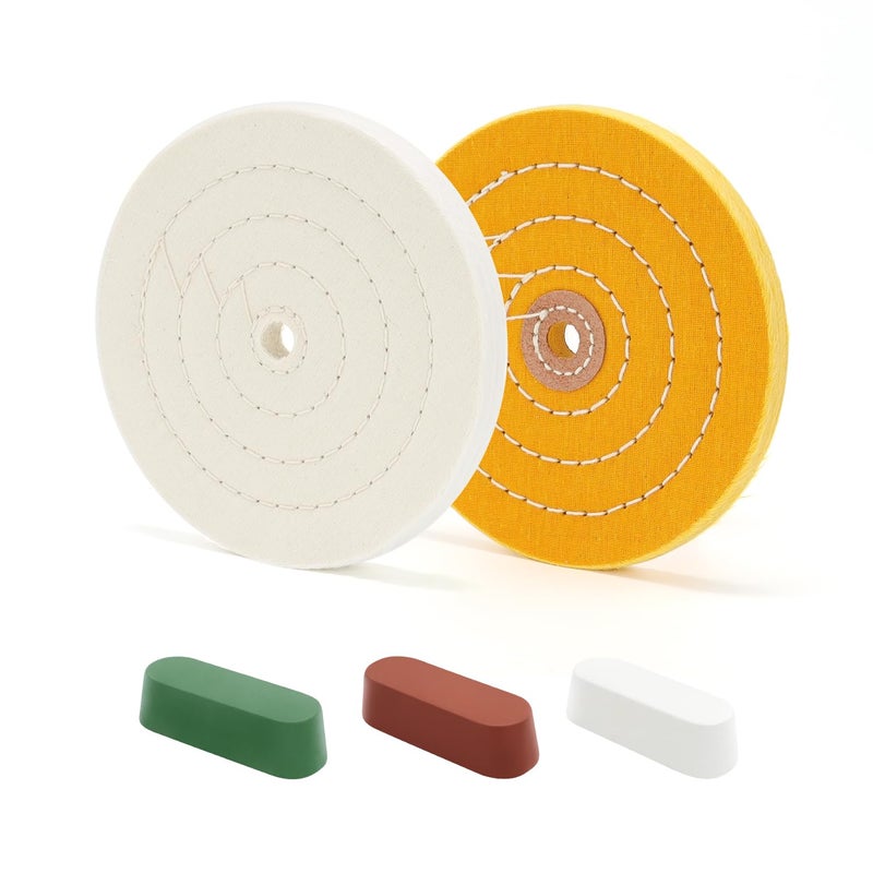 SCOTTCHEN 6inch Buffing Polishing Wheels 1/2" Arbor Hole,Fine (40Ply) / Medium (30Ply) for Bench Grinder,with Buffing Polishing Cutting Compound 3.4 Oz.Kit - Image 1