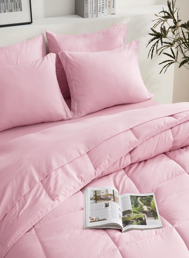 COZYART طقم لحاف كامل من كوزي آرت، 7 قطع، وردي، طقم سرير متكامل، خفيف الوزن، ناعم، قابل للاستخدام على الوجهين، مناسب لجميع الفصول، يتضمن: لحاف واحد، شرشف مسطح واحد، شرشف مطاطي واحد، غطاءا وسادة، وغطائي وسادة. - Image 2