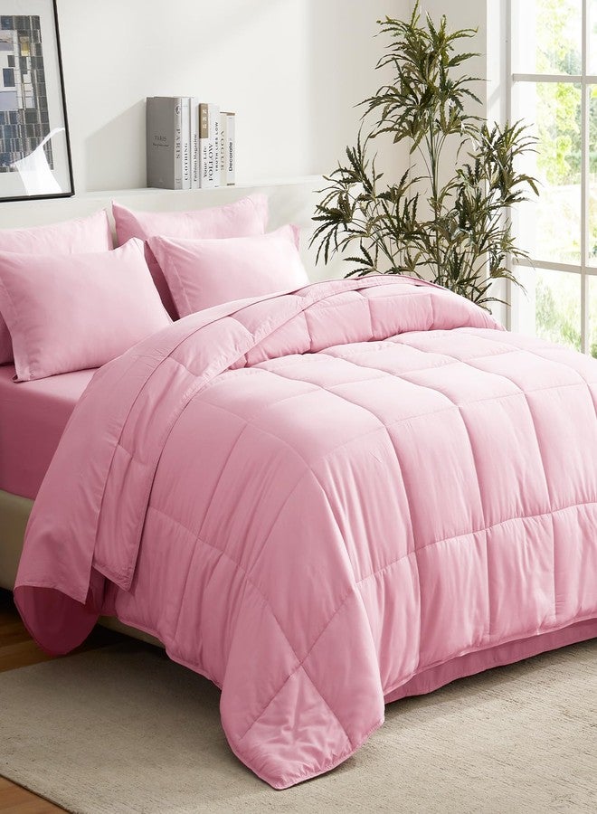 COZYART طقم لحاف كامل من كوزي آرت، 7 قطع، وردي، طقم سرير متكامل، خفيف الوزن، ناعم، قابل للاستخدام على الوجهين، مناسب لجميع الفصول، يتضمن: لحاف واحد، شرشف مسطح واحد، شرشف مطاطي واحد، غطاءا وسادة، وغطائي وسادة. - Image 1