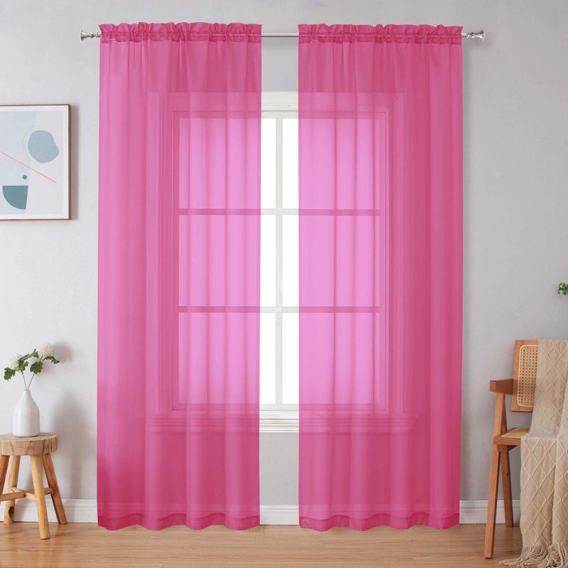 Simplebrand Hot Pink Sheer Curtains 84 Inches Long, Light Filtering Rod Pocket Solid Color Window Sheer Curtain Panels, Elegant Curtains & Drapes for Living Room, Bedroom 2 Panels 42" W x 84" L - Image 1