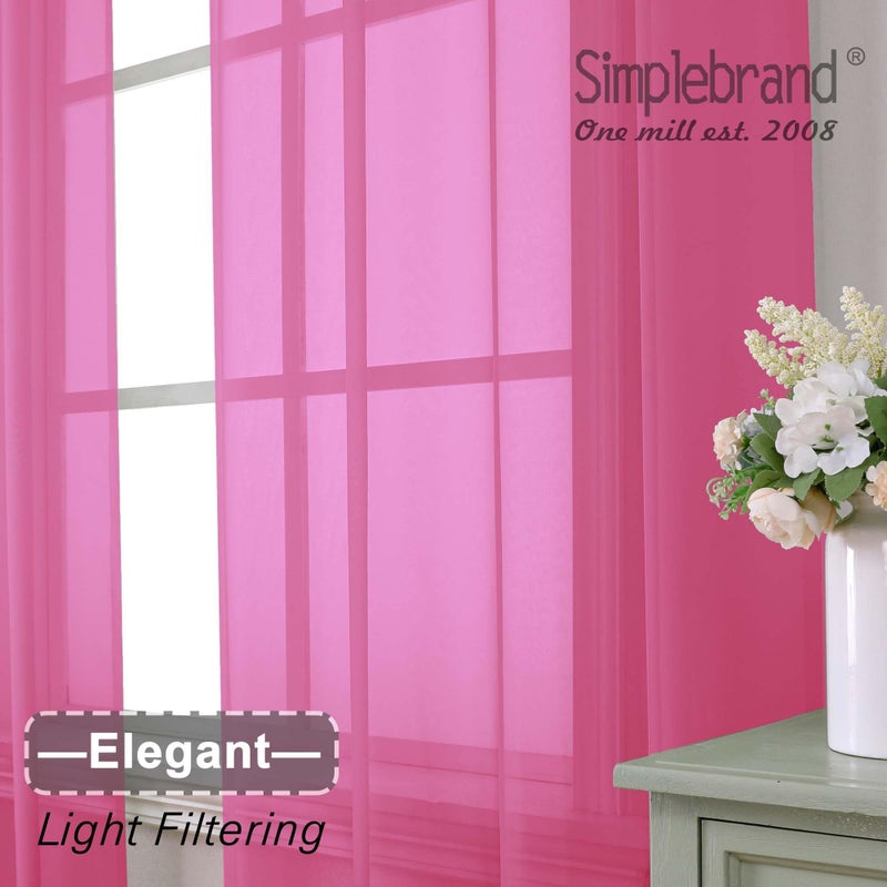 Simplebrand Hot Pink Sheer Curtains 84 Inches Long, Light Filtering Rod Pocket Solid Color Window Sheer Curtain Panels, Elegant Curtains & Drapes for Living Room, Bedroom 2 Panels 42" W x 84" L - Image 3
