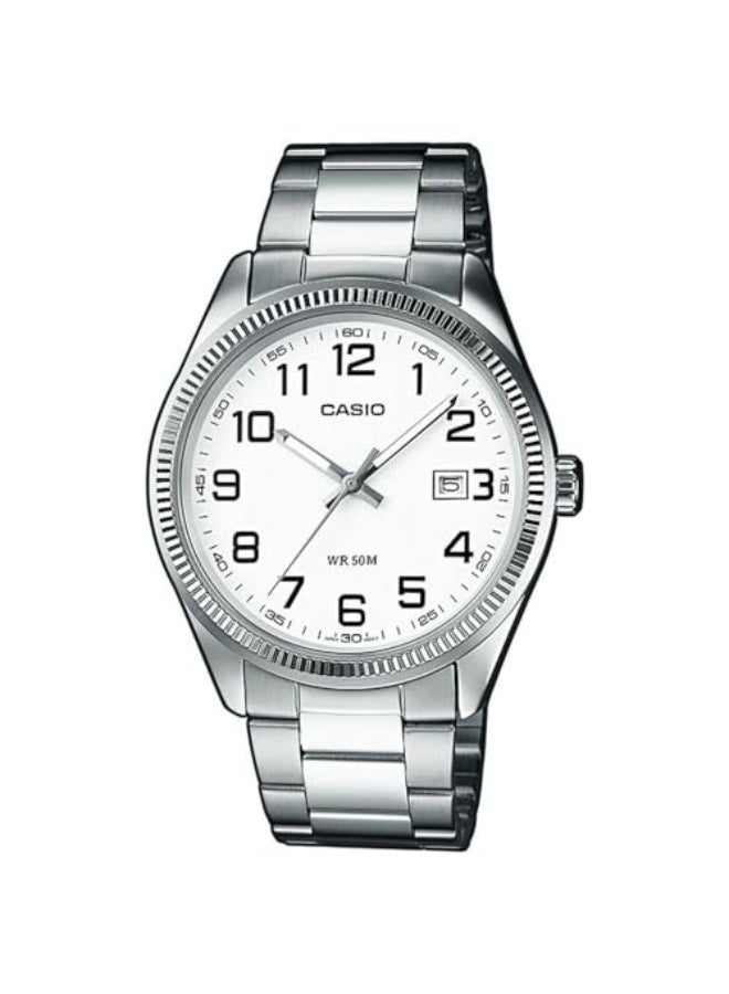 Casio Men's Watch - MTP-1302D-7BVDF White Black Dial, Silver Band - Image 1