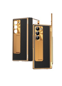 Aookay Case for Samsung Galaxy Z Fold 6 with Pen, Leather + Electroplating, Two Kinds of Hinges, with Stand, Pen Tray, Rear Camera Screen Protector, Anti-Drop Case [Not Original Pen] (Electroplated Black)  - Image 1