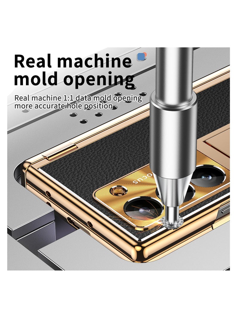 Aookay - Case for Samsung Galaxy Z Fold 6 with Pen, Leather + Electroplating, Two Kinds of Hinges, with Stand, Pen Tray, Rear Camera Screen Protector, Anti-Drop Case [Not Original Pen] (Electroplated Black) - Image 1
