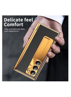 Aookay Case for Samsung Galaxy Z Fold 6 with Pen, Leather + Electroplating, Two Kinds of Hinges, with Stand, Pen Tray, Rear Camera Screen Protector, Anti-Drop Case [Not Original Pen] (Electroplated Black)  - Image 3