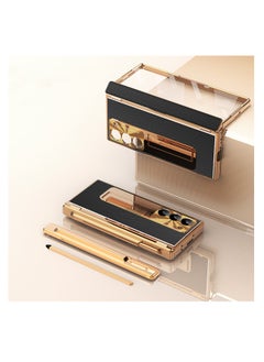 Aookay Case for Samsung Galaxy Z Fold 6 with Pen, Leather + Electroplating, Two Kinds of Hinges, with Stand, Pen Tray, Rear Camera Screen Protector, Anti-Drop Case [Not Original Pen] (Electroplated Black)  - Image 2