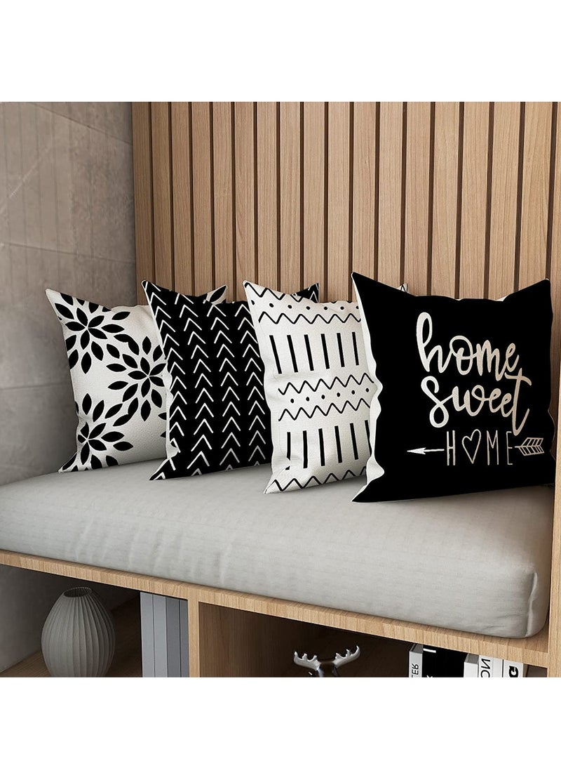 Pillow Covers Modern Sofa Throw Pillow Cover, Decorative Outdoor Linen Fabric Pillow Case for Couch Bed Car 45x45cm (Black, 18x18, Set of 4) - Image 3