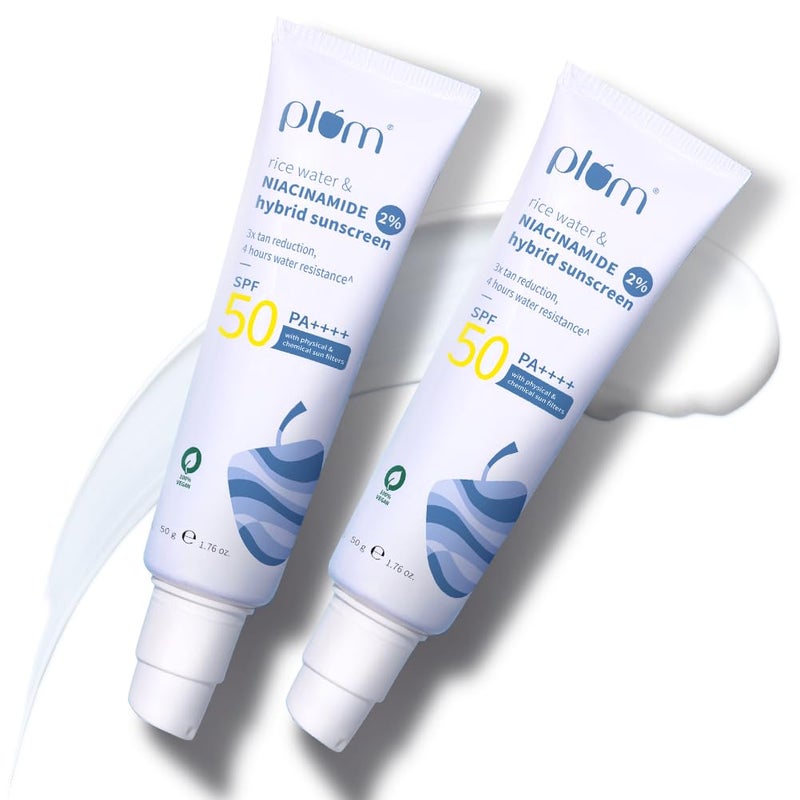 Plum Rice Water & Niacinamide 2% Hybrid Sunscreen | 80g | Full Size - Image 1