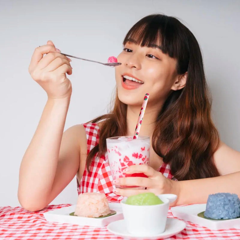 YAOSHENG Premium Disposable Drinking Fruit Paper Straws  Pack 100 Strawberry Paper Straws for Cocktail Party Supplies Birthday Bridal/Baby Shower Juice Shakes (Strawberry) - Image 5