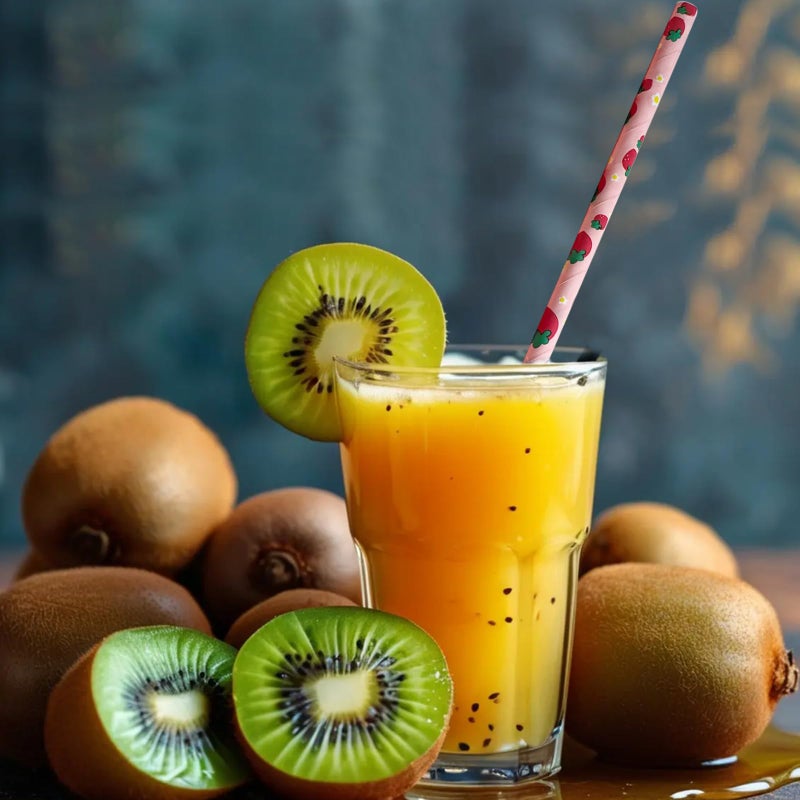 YAOSHENG Premium Disposable Drinking Fruit Paper Straws  Pack 100 Strawberry Paper Straws for Cocktail Party Supplies Birthday Bridal/Baby Shower Juice Shakes (Strawberry) - Image 3