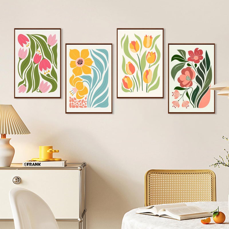 Okarina 4 Pack Paint by Numbers Kit for Adults with Frame Flower Easy, Framed Paint by Number for Adults Beginner with Wooden Easel, Floral DIY Painting by Numbers Canvas Framed for Home Decor 8 x 12 Inch - Image 3