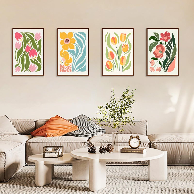 Okarina 4 Pack Paint by Numbers Kit for Adults with Frame Flower Easy, Framed Paint by Number for Adults Beginner with Wooden Easel, Floral DIY Painting by Numbers Canvas Framed for Home Decor 8 x 12 Inch - Image 4