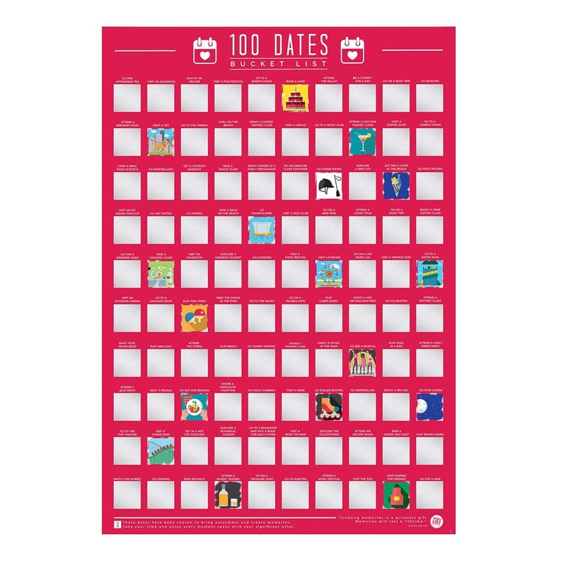 Gift Republic 100 Dates Scratch Off Poster Couples Bucket List Date Night Ideas Anniversary Gift Wedding Engagement Present Boxed - Image 1