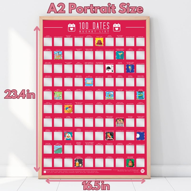 Gift Republic 100 Dates Scratch Off Poster Couples Bucket List Date Night Ideas Anniversary Gift Wedding Engagement Present Boxed - Image 3