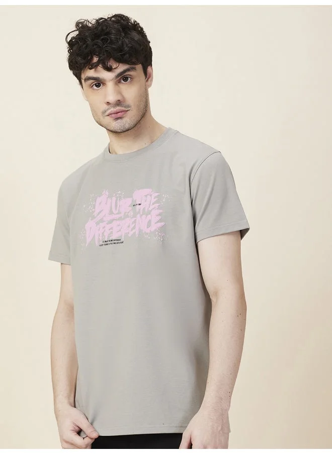 بيينغ هيومان Mens Grey Round Neck Short Sleeve T-Shirt