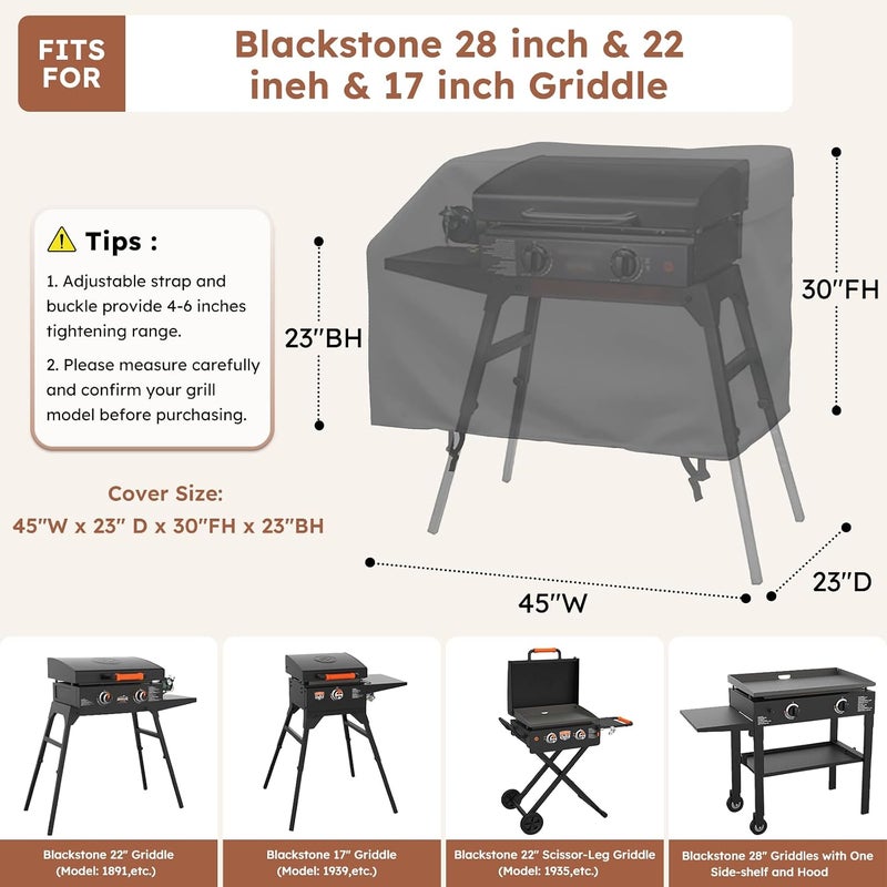 غطاء للمقلاة متعدد الاستخدامات، قياس 22-28 بوصة، مناسب لمواقد Blackstone وأماكن التخييم – غطاء مقاوم للماء ومتين، مزود برف أمامي وغطاء علوي، مصنوع من قماش أكسفورد بسماكة 600 دينير، يحتوي على فتحات تهوية وأربطة للاستخدام في الأماكن المفتوحة. - Image 2