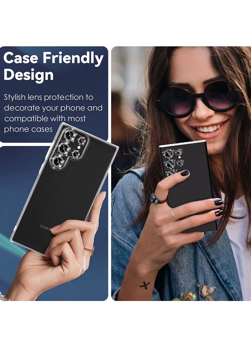 Samsung Galaxy S23 Ultra Camera Lens Protector, 9H Tempered Glass + Aluminum Alloy Metal Individual Lens Screen Ring for S23 Ultra 6.8in 5G 2023 - Glitter Black