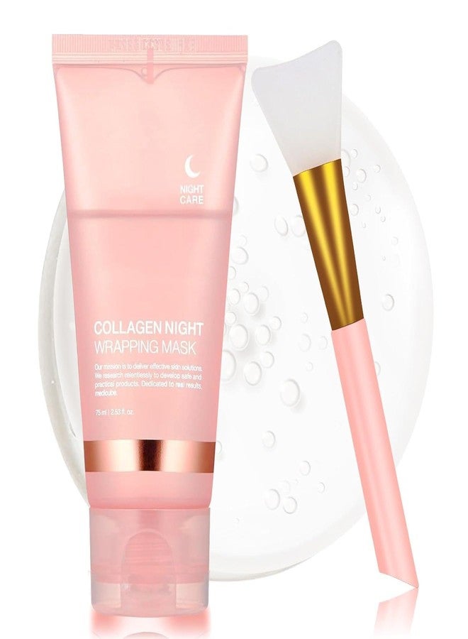 LONGMIRE Collagen Night Wrapping Mask with Silicone Brush | Overnight Hydrating Sleeping Mask for Glowing & Firm Skin | Deep Moisturizing Peel-Off Face Pack for Women & Men | 75 ml - Image 1