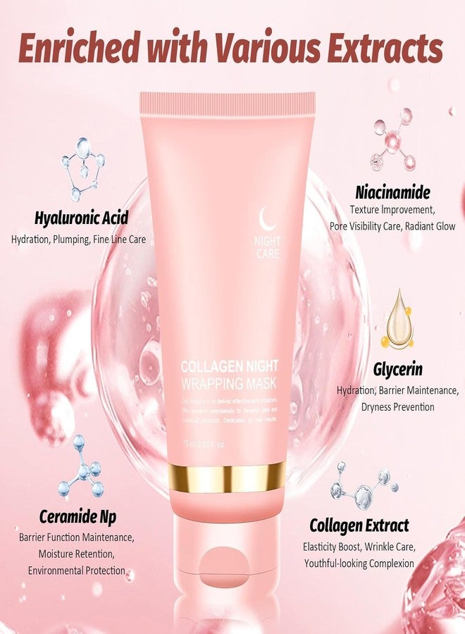 LONGMIRE Collagen Night Wrapping Mask with Silicone Brush | Overnight Hydrating Sleeping Mask for Glowing & Firm Skin | Deep Moisturizing Peel-Off Face Pack for Women & Men | 75 ml - Image 2