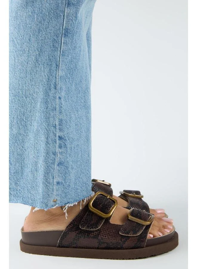 Manijero  Sevalli 2 Women's Genuine Leather Double Buckle Coffee Snake Slippers. for Women | Best Price UAE