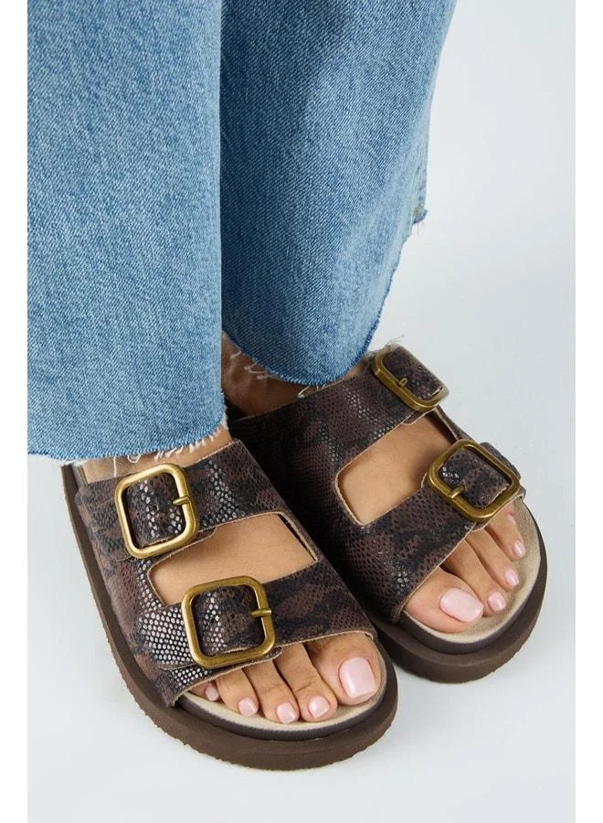 Manijero  Sevalli 2 Women's Genuine Leather Double Buckle Coffee Snake Slippers. for Women | Best Price UAE