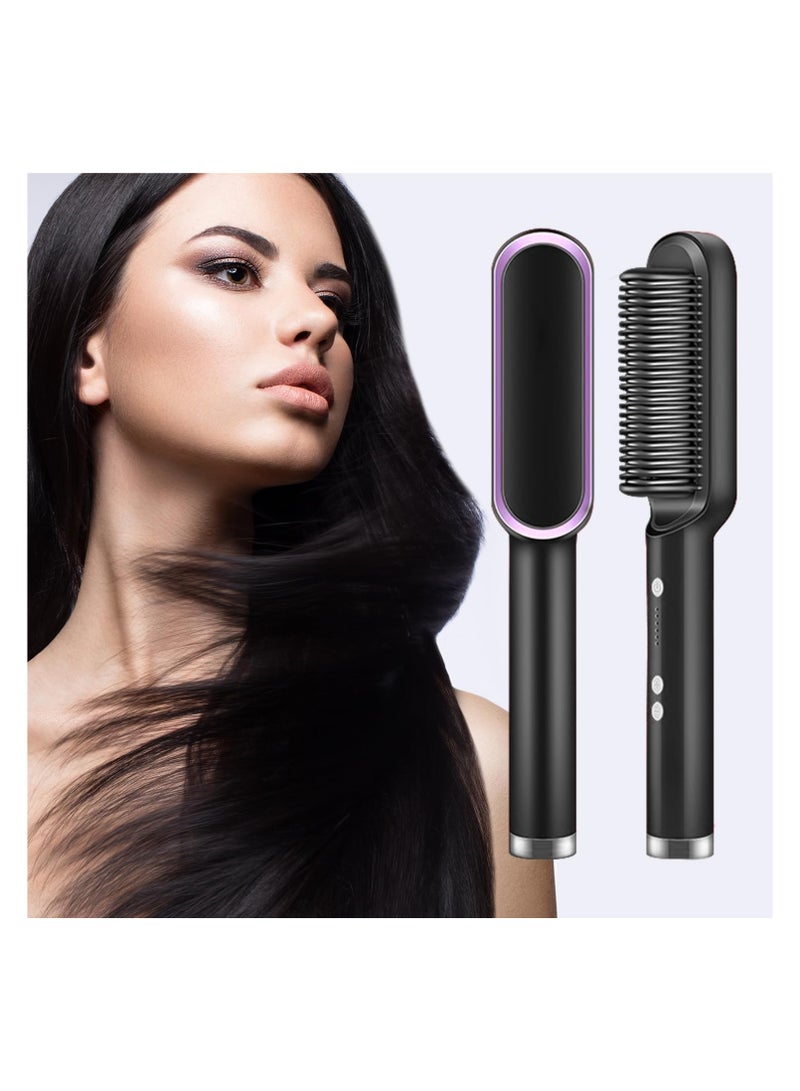 general Hair straightener & curling brush - 2-in-1 heated styling tool with negative ions, 5 temperature settings, 30 seconds quick heating, anti-scald, portable - Image 1