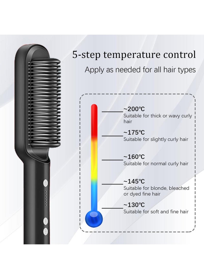 general Hair straightener & curling brush - 2-in-1 heated styling tool with negative ions, 5 temperature settings, 30 seconds quick heating, anti-scald, portable - Image 2