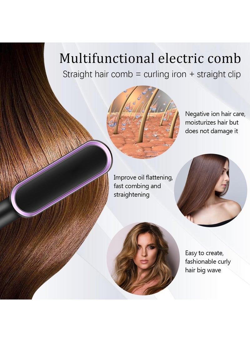 general Hair straightener & curling brush - 2-in-1 heated styling tool with negative ions, 5 temperature settings, 30 seconds quick heating, anti-scald, portable - Image 3