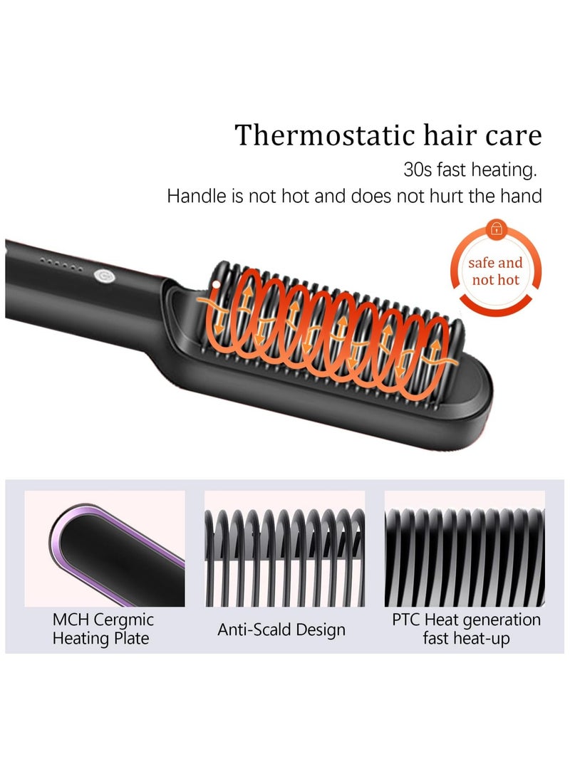 general Hair straightener & curling brush - 2-in-1 heated styling tool with negative ions, 5 temperature settings, 30 seconds quick heating, anti-scald, portable - Image 4