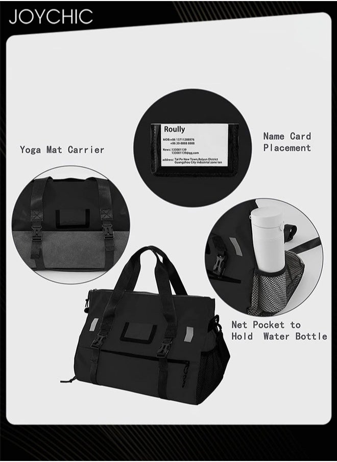 Joychic - Oxford Waterproof Portable Stitching Yoga Bag Large Capacity Travel Gym Sack Multifunction Luggage Bag with Shoes Compartment Black for Men Women - Image 1