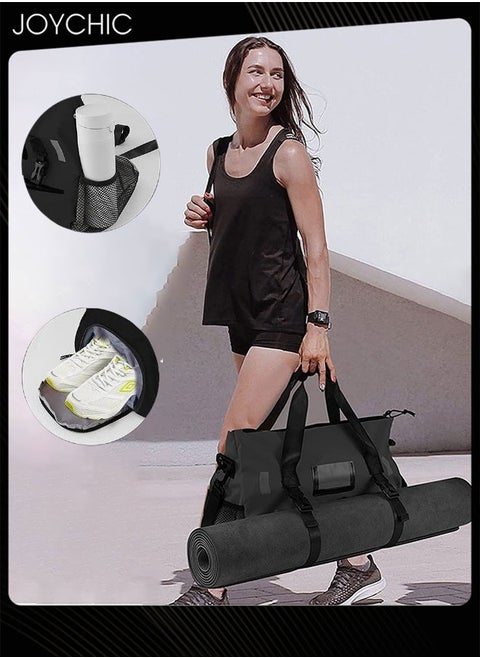 Oxford Waterproof Portable Stitching Yoga Bag Large Capacity Travel Gym Sack Multifunction Luggage Bag with Shoes Compartment Black for Men Women