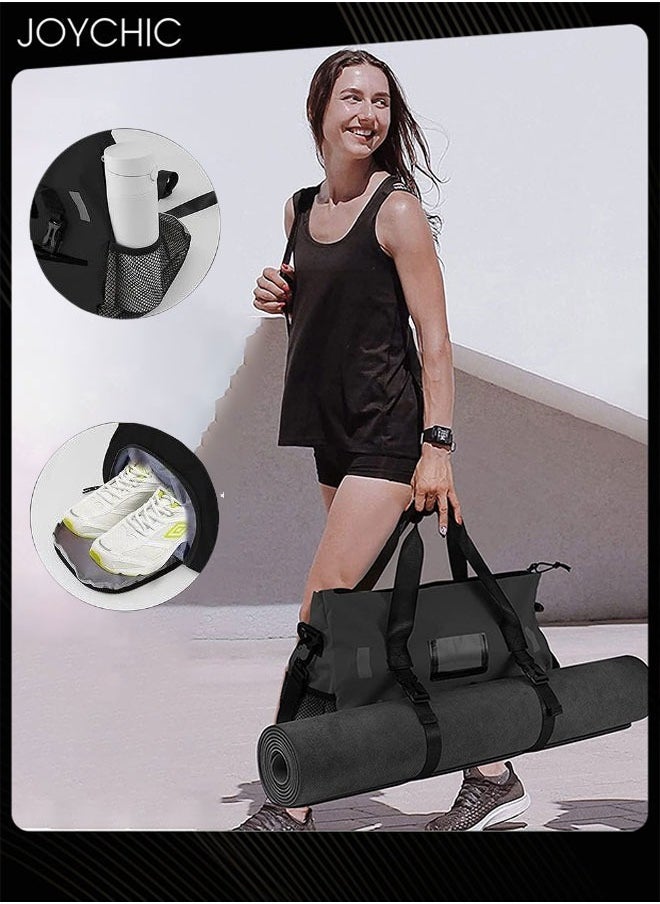 Joychic - Oxford Waterproof Portable Stitching Yoga Bag Large Capacity Travel Gym Sack Multifunction Luggage Bag with Shoes Compartment Black for Men Women - Image 1