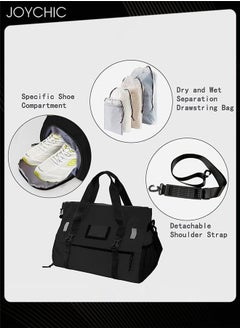 Joychic Oxford Waterproof Portable Stitching Yoga Bag Large Capacity Travel Gym Sack Multifunction Luggage Bag with Shoes Compartment Black for Men Women  - Image 3