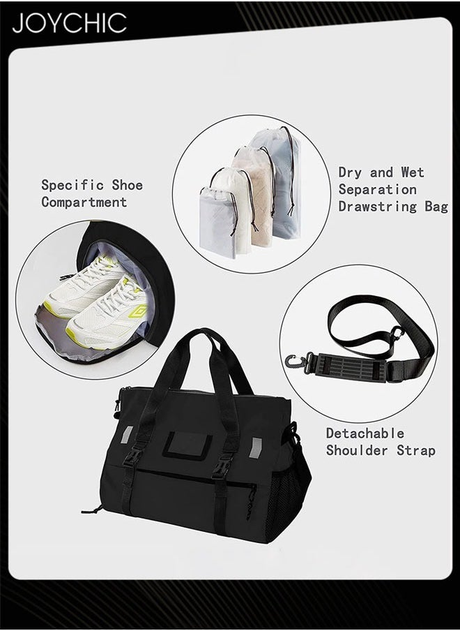 Joychic - Oxford Waterproof Portable Stitching Yoga Bag Large Capacity Travel Gym Sack Multifunction Luggage Bag with Shoes Compartment Black for Men Women - Image 1
