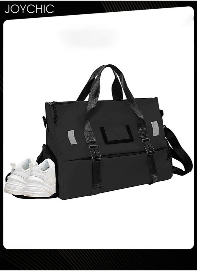 Joychic - Oxford Waterproof Portable Stitching Yoga Bag Large Capacity Travel Gym Sack Multifunction Luggage Bag with Shoes Compartment Black for Men Women - Image 1