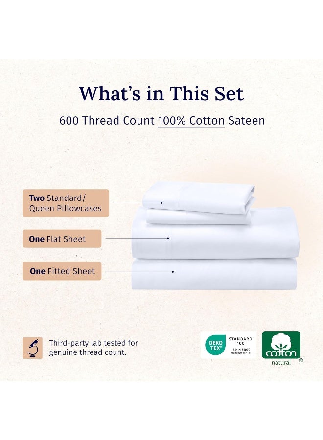 California Design Den California Design Den 600 Thread Count 100% Cotton Sheets for Queen Size Bed - Image 3