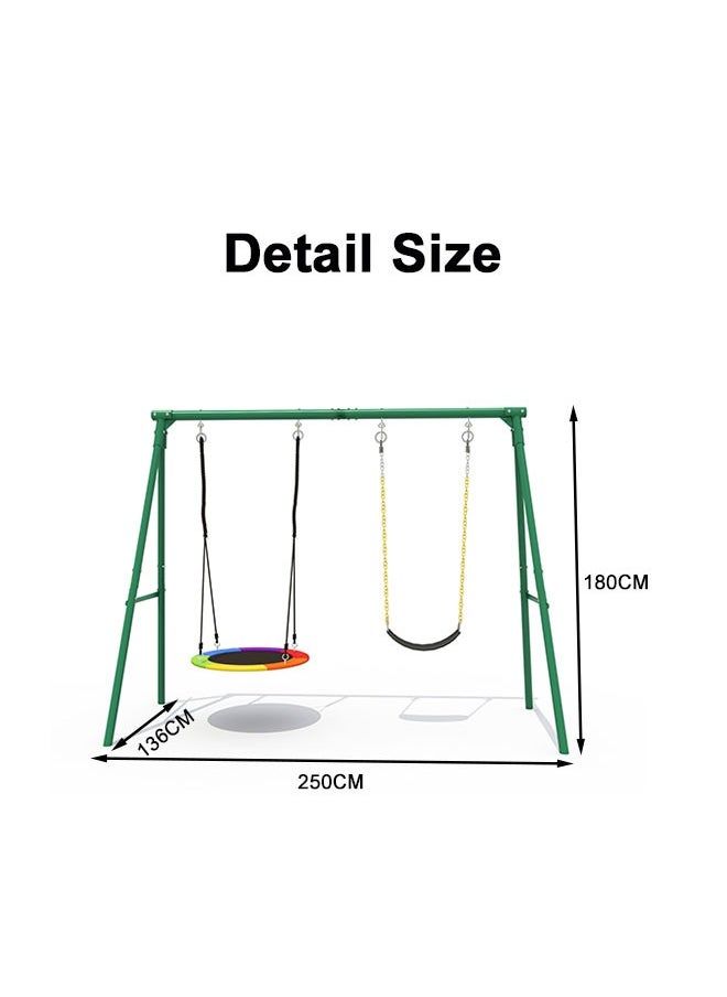 2-Seat Swing Set for Backyard Heavy Duty A-Frame Metal Stand with 1 Saucer and Belt Swing Seats - pzsku/Z7C0E8FDD1C8553155D61Z/45/_/1722489888/89005628-e395-4404-9705-489c22624cf6