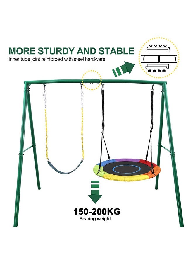 2-Seat Swing Set for Backyard Heavy Duty A-Frame Metal Stand with 1 Saucer and Belt Swing Seats - pzsku/Z7C0E8FDD1C8553155D61Z/45/_/1722489898/b895c072-861f-48da-885c-554737576d90