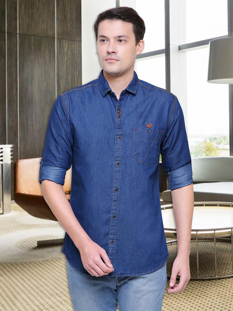 Kuons Avenue Men's Denim Casual Shirt | Denim Shirts for Men Full Sleeves (KACLFS1275N-L_True Blue_Large) - Image 4
