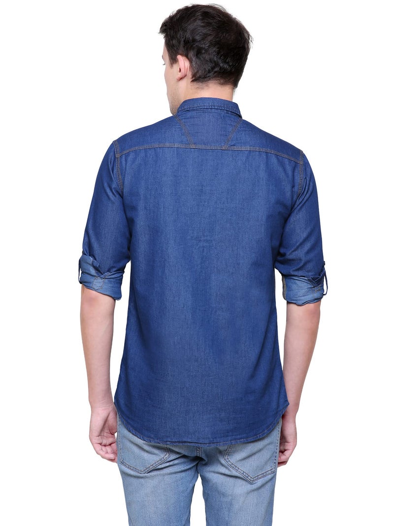 Kuons Avenue Men's Denim Casual Shirt | Denim Shirts for Men Full Sleeves (KACLFS1275N-L_True Blue_Large) - Image 2