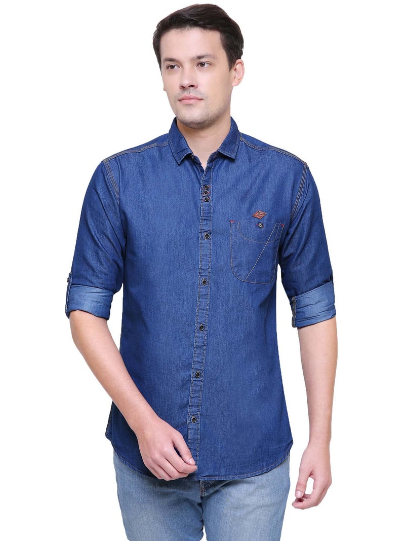 Kuons Avenue Men's Denim Casual Shirt | Denim Shirts for Men Full Sleeves (KACLFS1275N-L_True Blue_Large) - Image 1