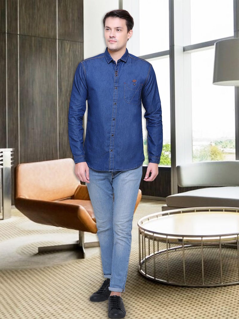 Kuons Avenue Men's Denim Casual Shirt | Denim Shirts for Men Full Sleeves (KACLFS1275N-L_True Blue_Large) - Image 3