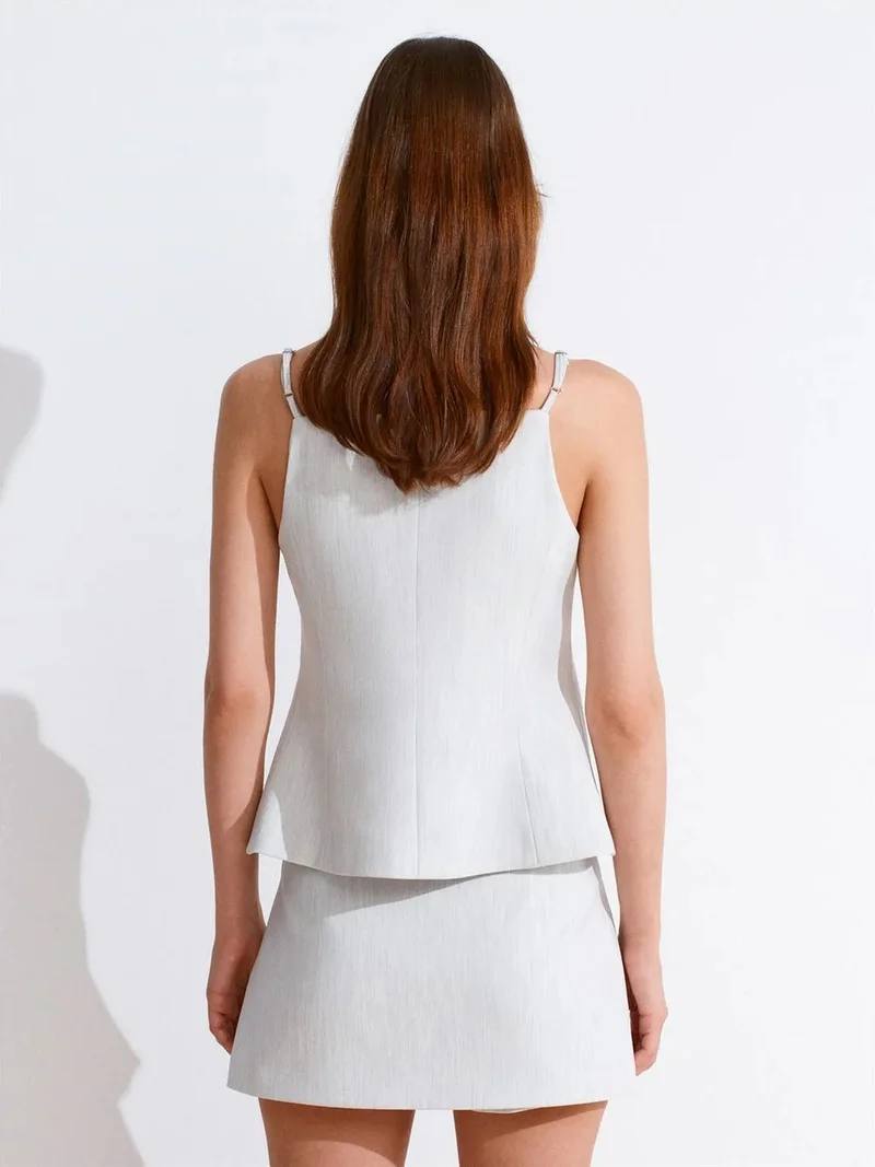 ديلفين Dilvin Sleeveless Square-Neck Button Blouse