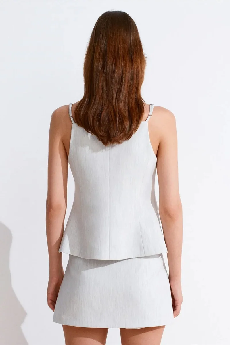 Dilvin Dusty White DILVIN Sleeveless Square-Neck Button Blouse for Women | Best Price UAE