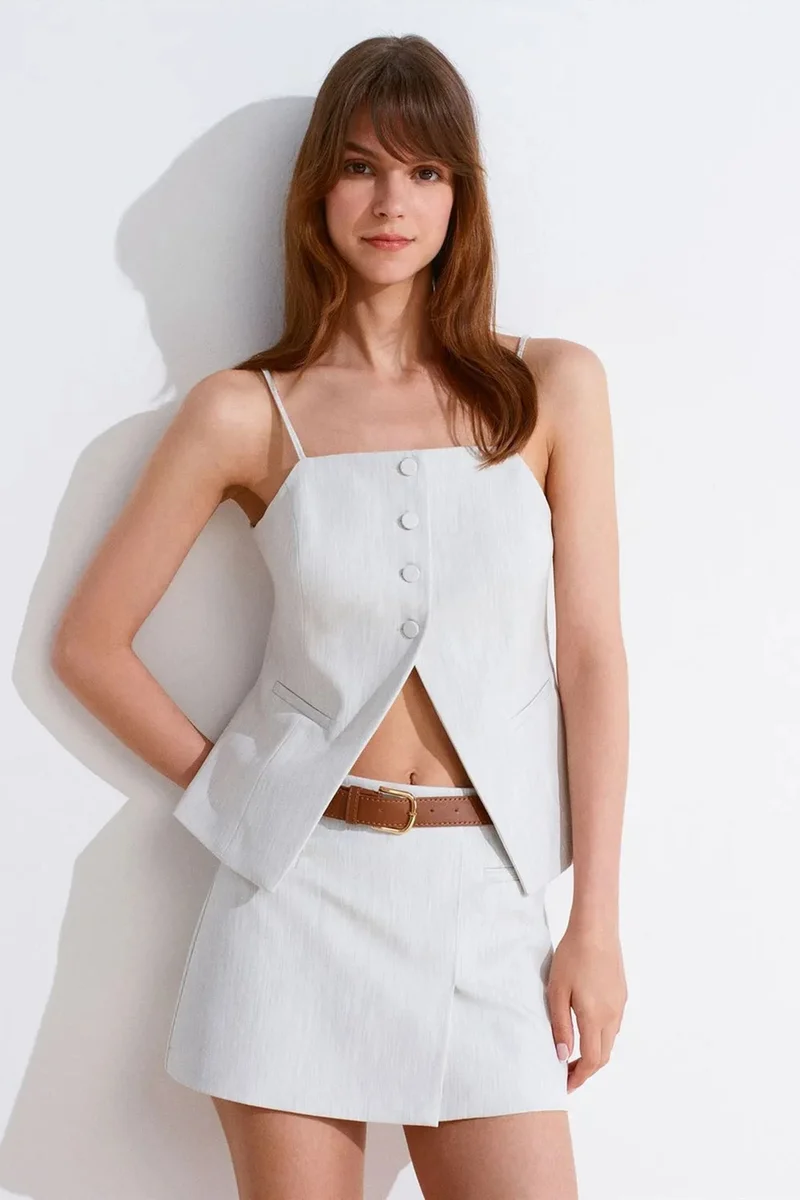 Dilvin Dusty White DILVIN Sleeveless Square-Neck Button Blouse for Women | Best Price UAE