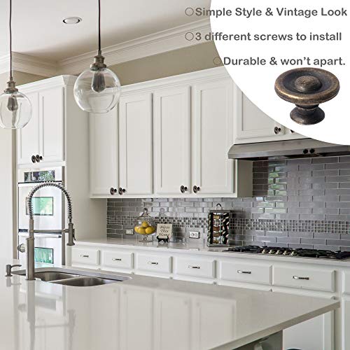 Perphin Bronze Vintage Cabinet Knobs 20 Pack Antique Round Dresser Handle for Drawers Dressers Round Zinc Alloy Pull for Kitchen Cupboard Closet Wardrobe with 3 Sized Screws20 Pack Small - Image 3