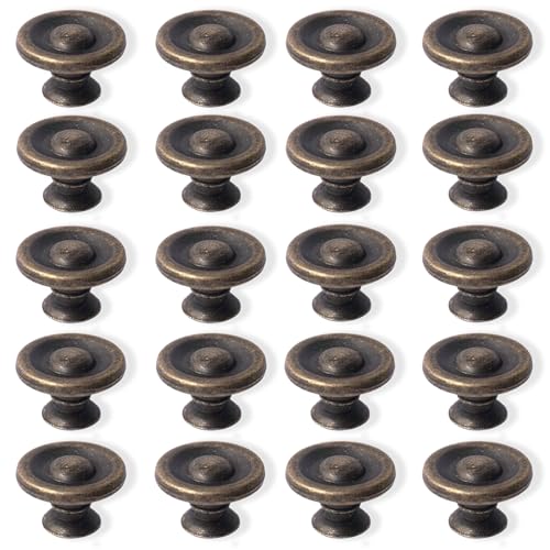 Perphin Bronze Vintage Cabinet Knobs 20 Pack Antique Round Dresser Handle for Drawers Dressers Round Zinc Alloy Pull for Kitchen Cupboard Closet Wardrobe with 3 Sized Screws20 Pack Small - Image 1