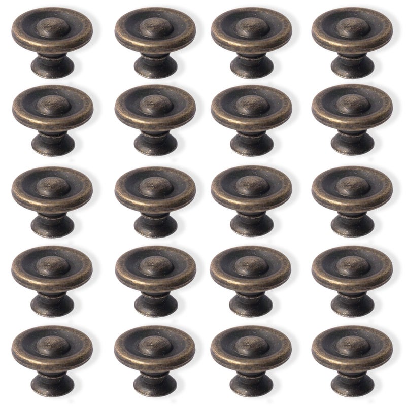 Perphin Bronze Vintage Cabinet Knobs 20 Pack Antique Round Dresser Handle for Drawers Dressers Round Zinc Alloy Pull for Kitchen Cupboard Closet Wardrobe with 3 Sized Screws20 Pack Small - Image 2